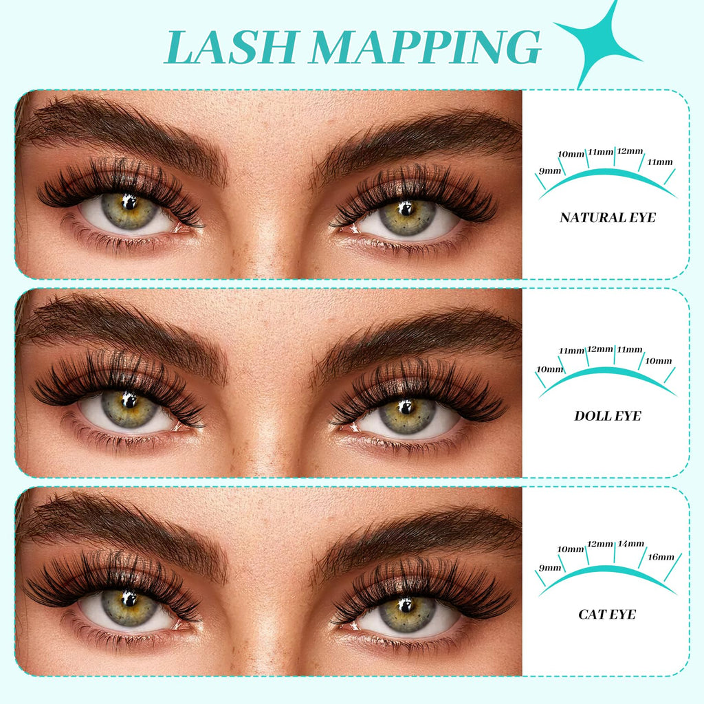 AMZGIRL LASH Lash Clusters Kit 640Pcs – DIY Extensions with Bond, Seal, Remover, Tools (30D–80D)