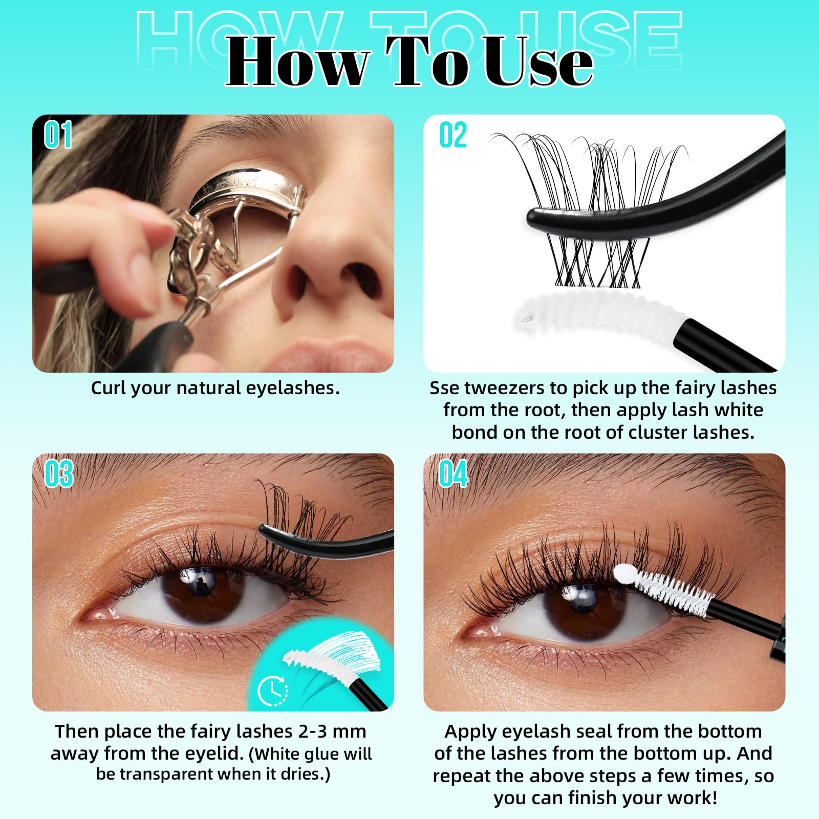 AMZGIRL LASH Lash Clusters 160pcs — Invisible Band, 8-16mm, D-Curl Wispy