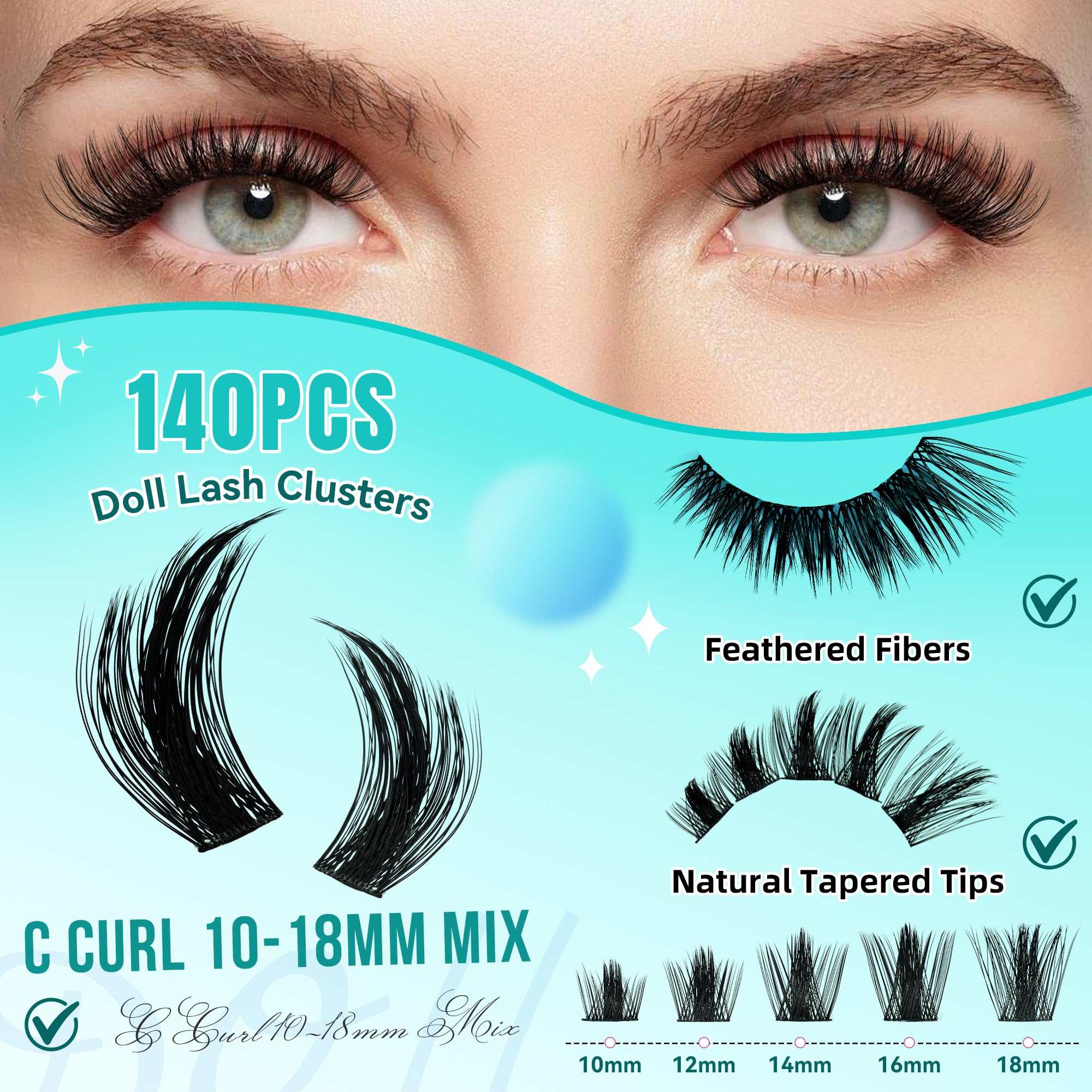 AMZGIRL LASH Manga Lash Clusters Kit 140pcs C-Curl – Waterproof Bond & Seal