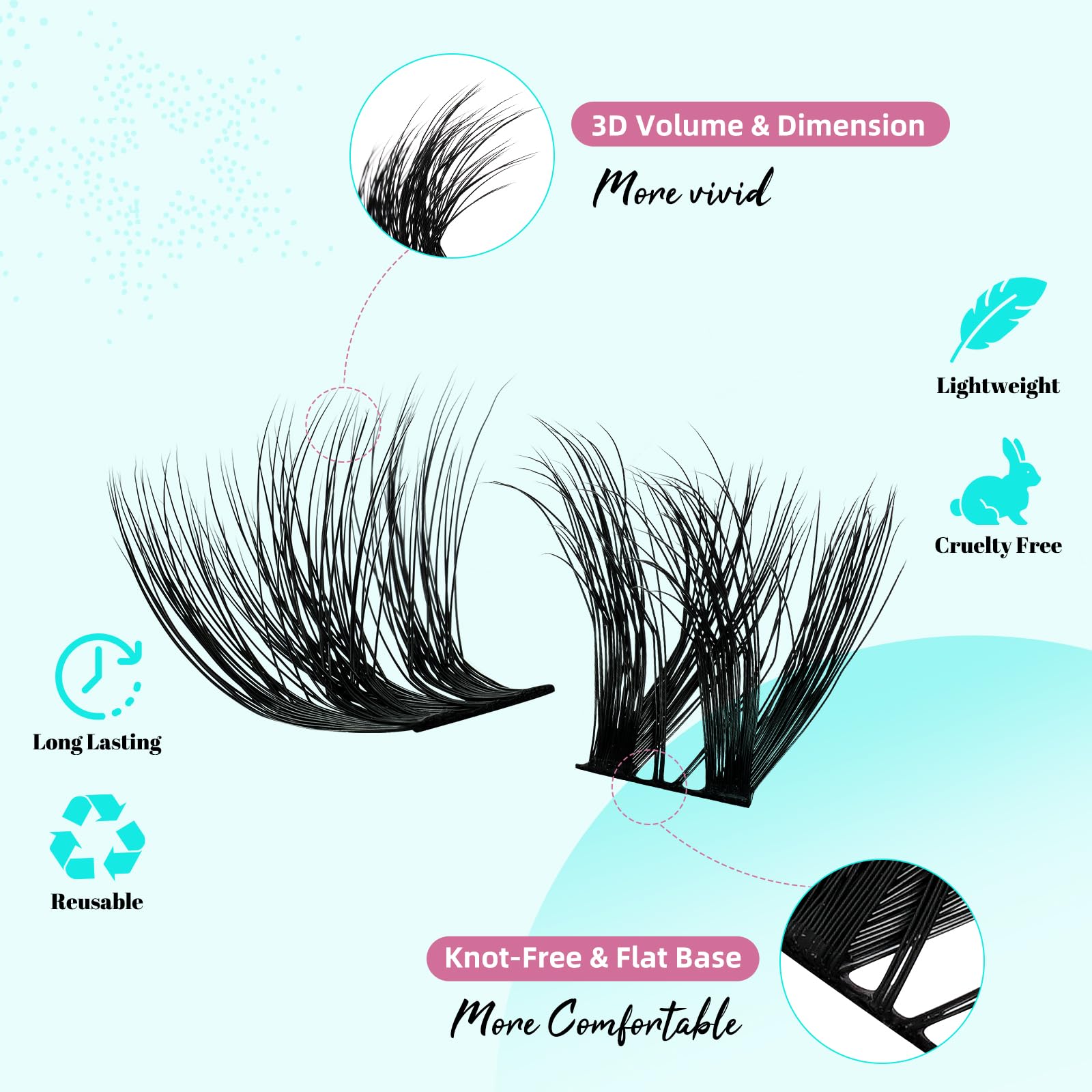 AMZGIRL LASH 3D Cluster Kit – 144pcs D-Curl Lashes with Bond & Seal