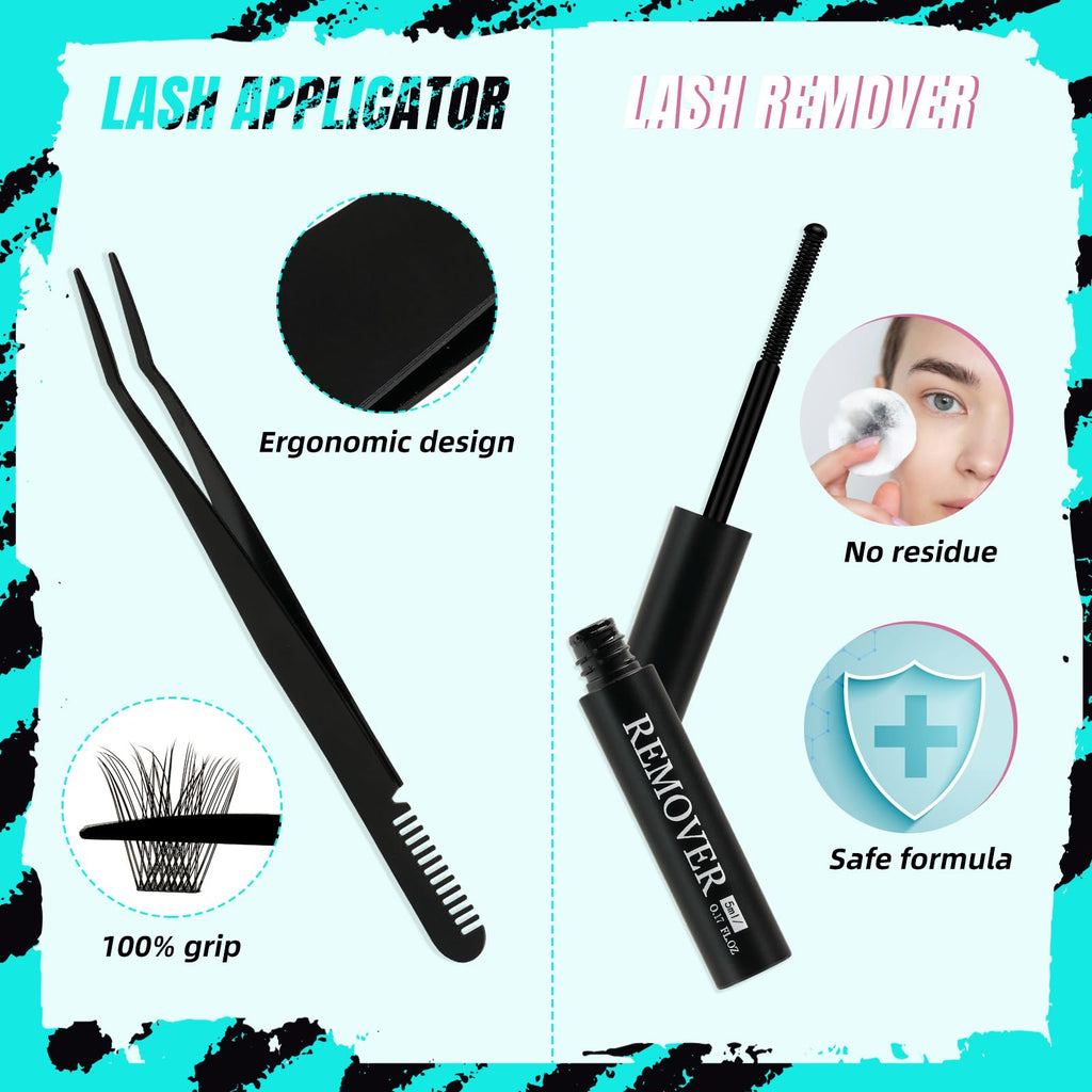 AMZGIRL LASH Lash Clusters Kit 144Pcs Midnight with Bond & Seal