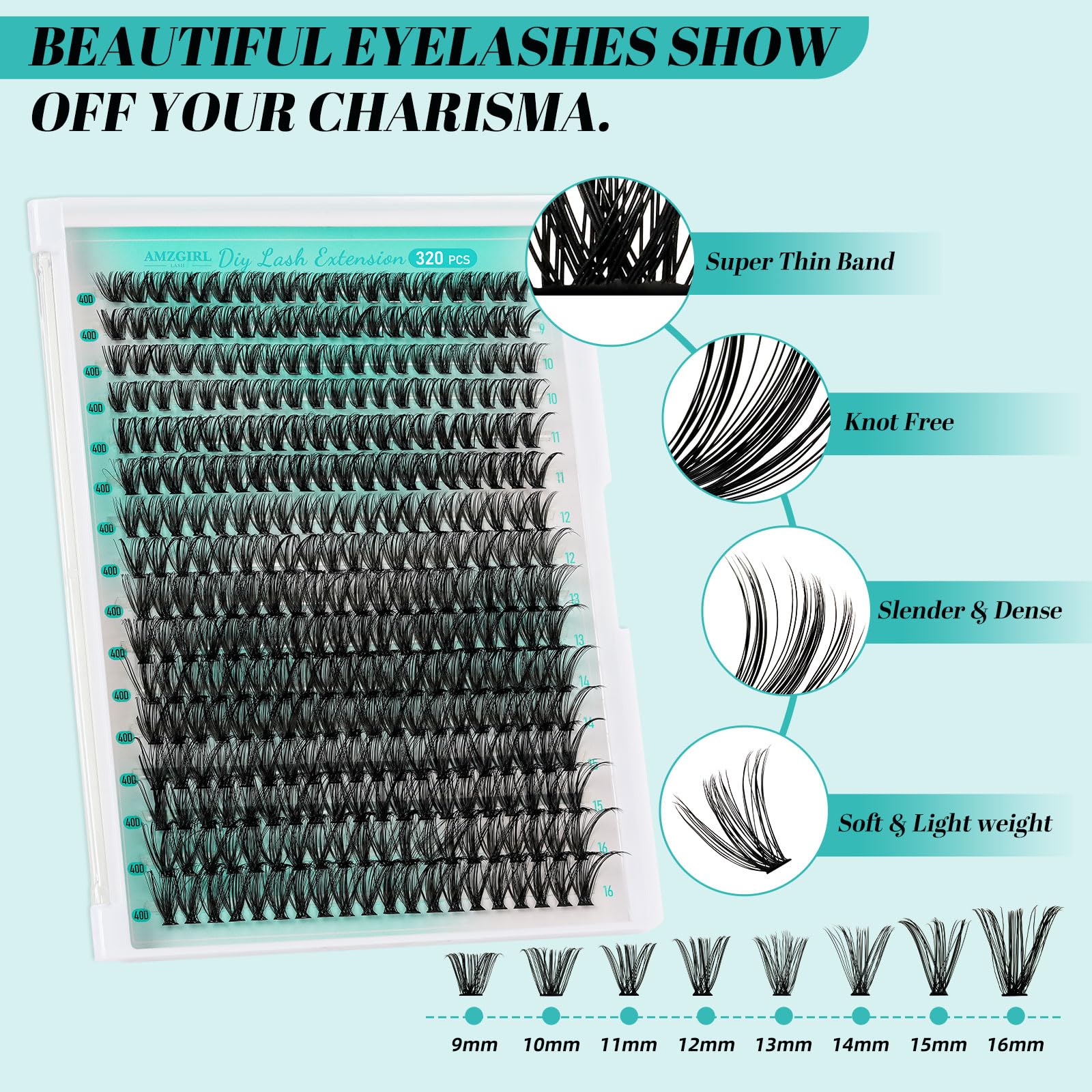 AMZGIRL LASH Lash Clusters Kit 320Pcs • 40D DIY Lash Extension Kit