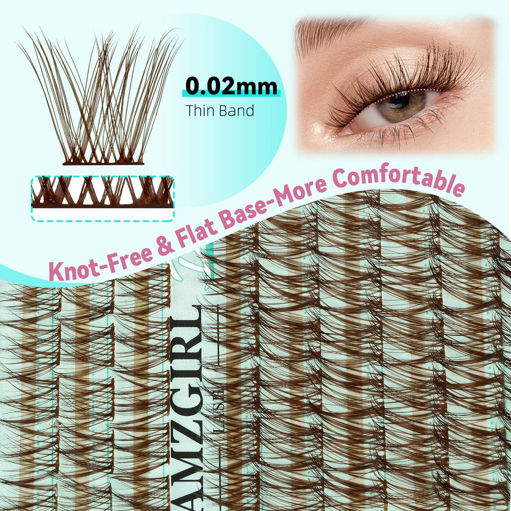 AMZGIRL LASH Brown Lash Clusters – 176 Pcs, C Curl, Natural Dark Brown, Beginner Friendly DIY Lashes