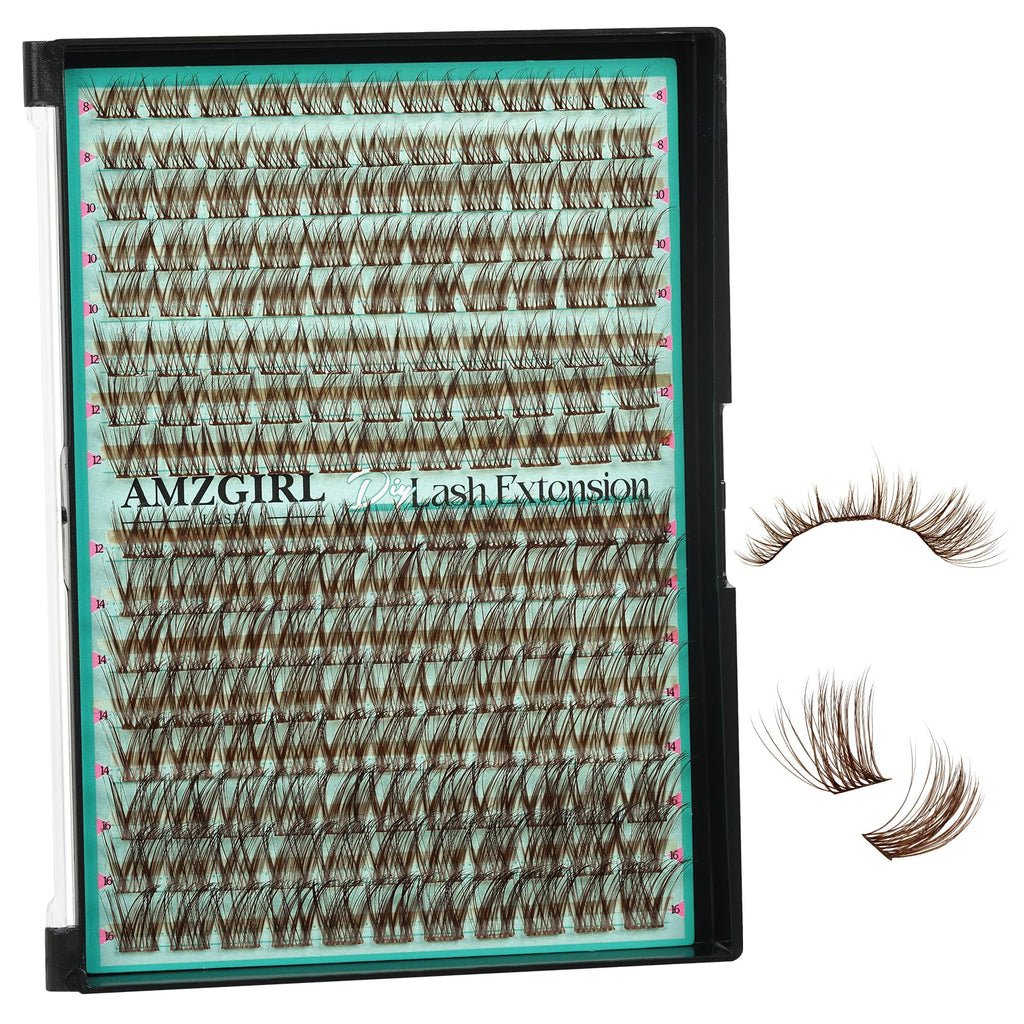 AMZGIRL LASH Brown Lash Clusters – 176 Pcs, C Curl, Natural Dark Brown, Beginner Friendly DIY Lashes