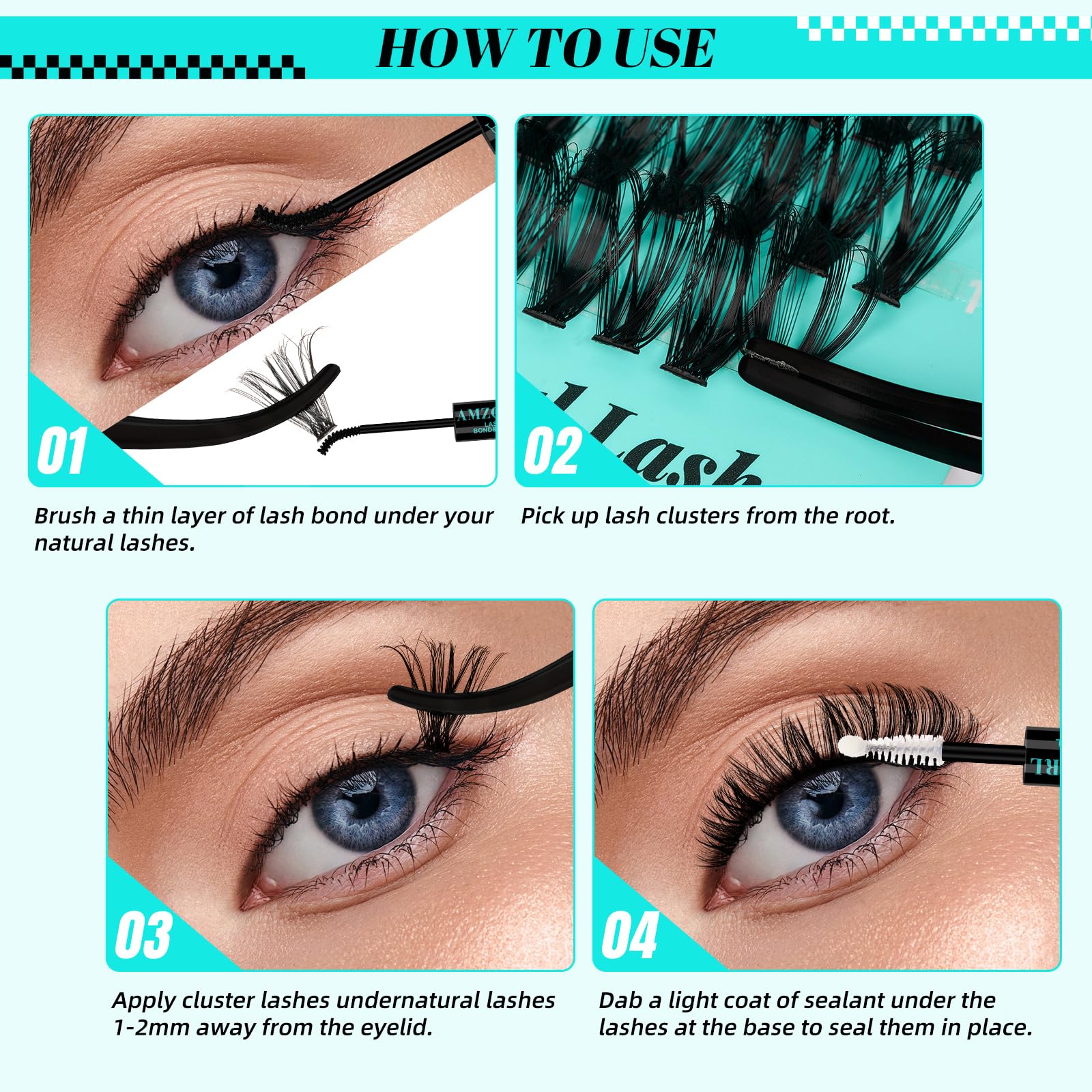 AMZGIRL LASH Lash Extension Kit 280Pcs – 60D/80D Mixed Lashes, Bond & Seal, Remover, DIY Home Kit