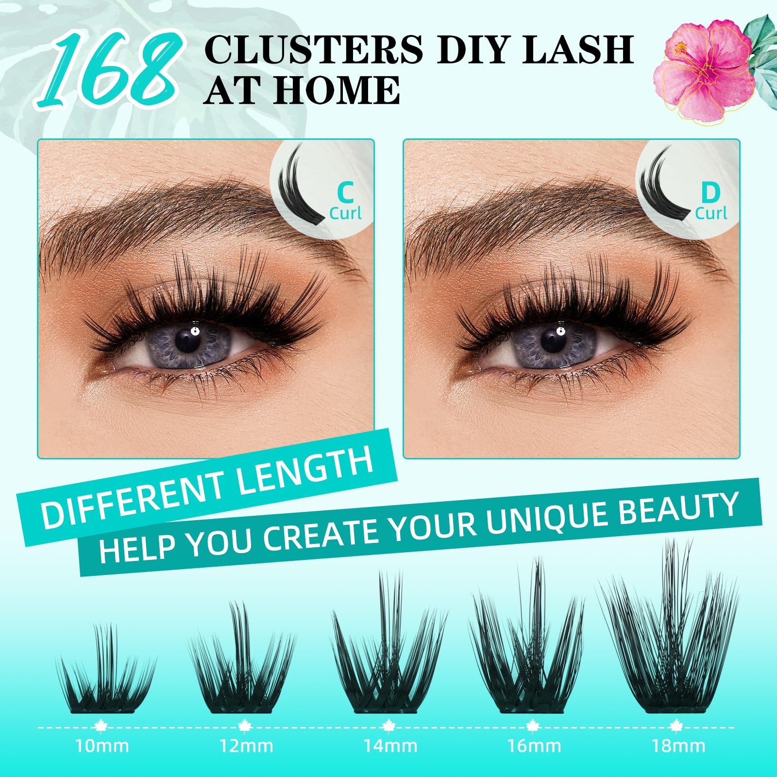 AMZGIRL LASH Lash Clusters Wet Look 168Pcs – Ultra-Thin Band, 10-18mm D-Mix, Orchid