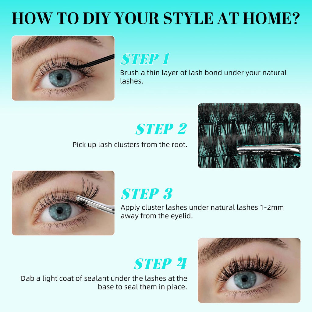 AMZGIRL LASH Lash Clusters 240pcs – DIY Eyelash Extensions, 9-16mm D-Curl, Wispy False Lashes