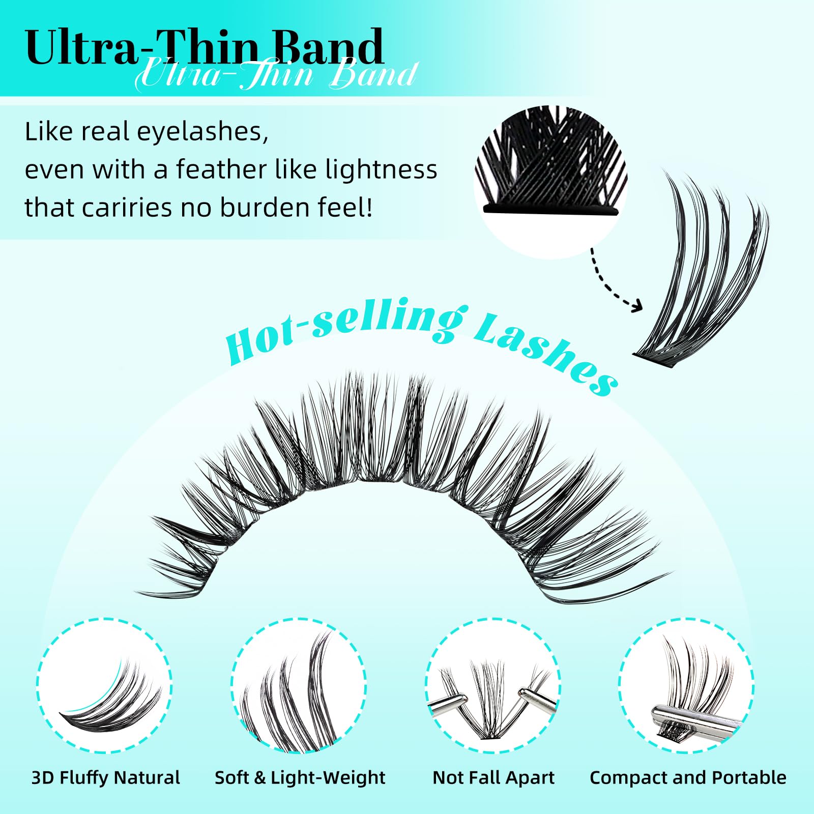 AMZGIRL LASH Lash Clusters 240pcs – DIY Eyelash Extensions, 9-16mm D-Curl, Wispy False Lashes