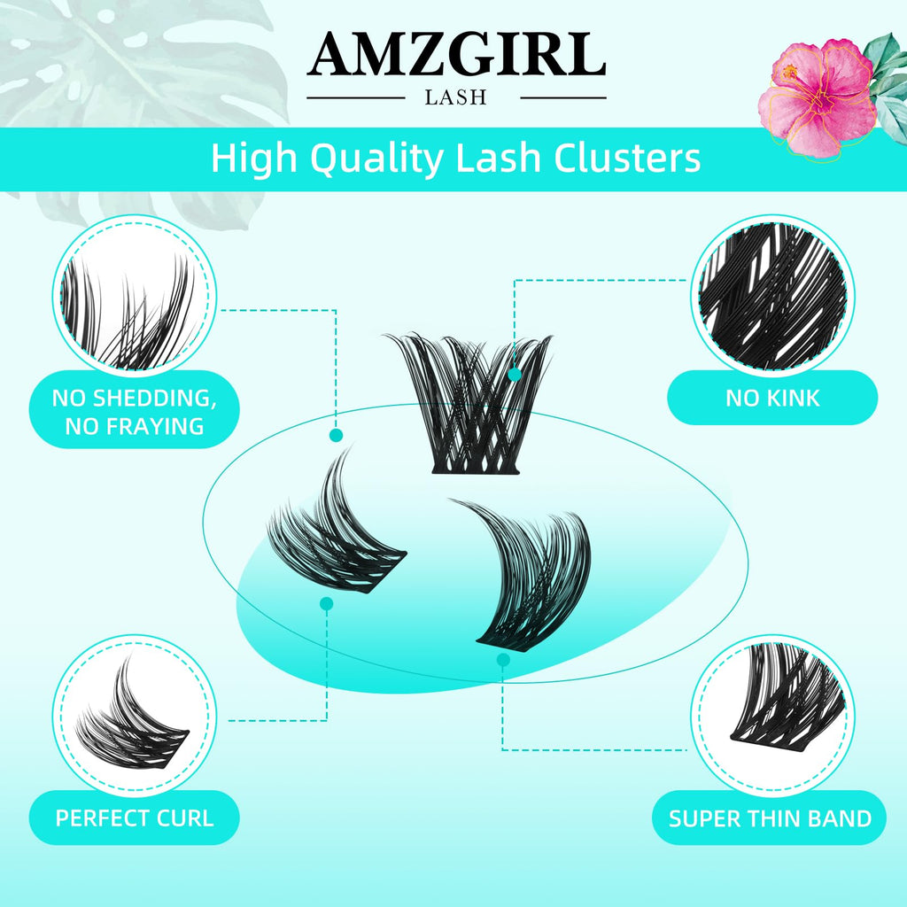 AMZGIRL LASH Lash Clusters Wet Look – 168 Pcs, Ultra-Thin Band, Tulip DMix 10–18mm