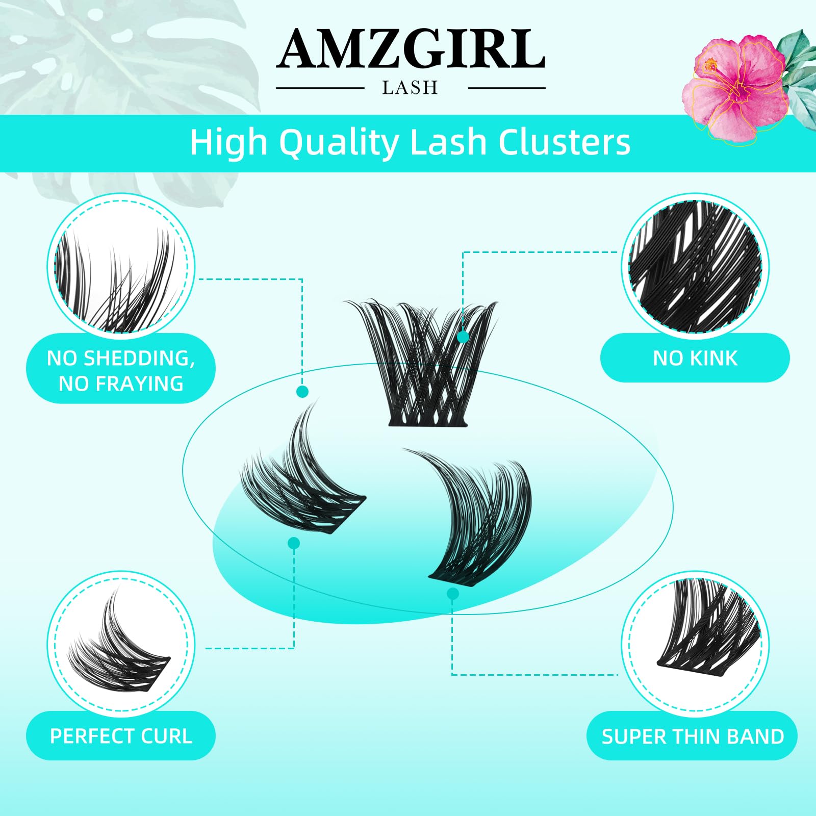 AMZGIRL LASH Lash Clusters Wet Look – 168 Pcs, Ultra-Thin Band, Tulip DMix 10–18mm