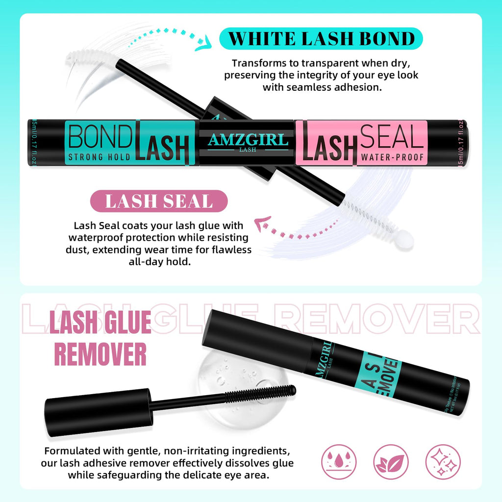 AMZGIRL LASH Lash Clusters Kit – 160 Natural Clusters + Bond & Seal, Remover, at-Home Lash Extensions (Lavendy, Kit)