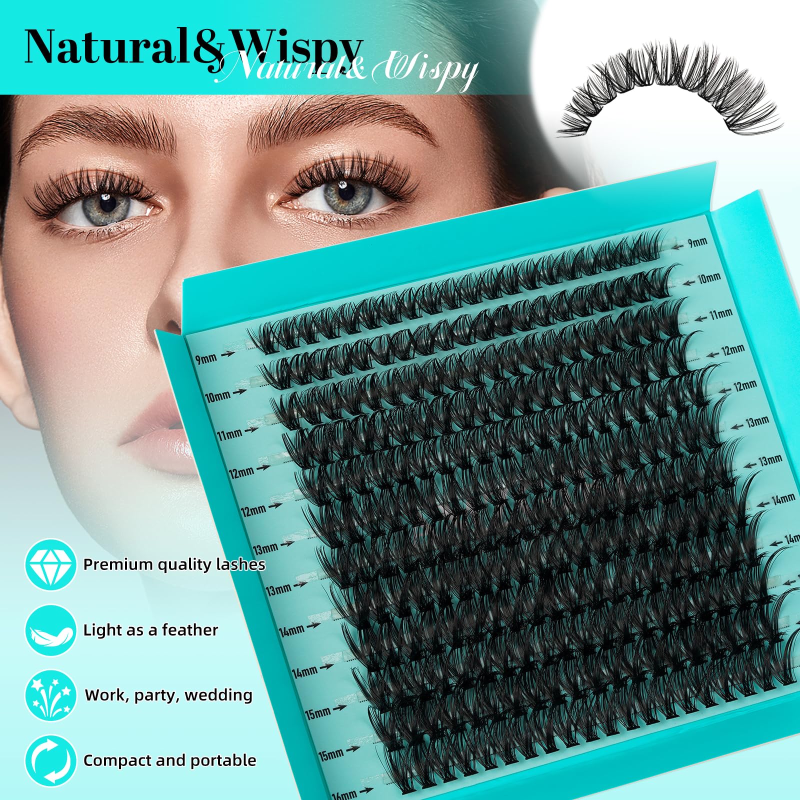 AMZGIRL LASH Lash Clusters 240pcs – DIY D-Curl 9-16mm Eyelash Extensions