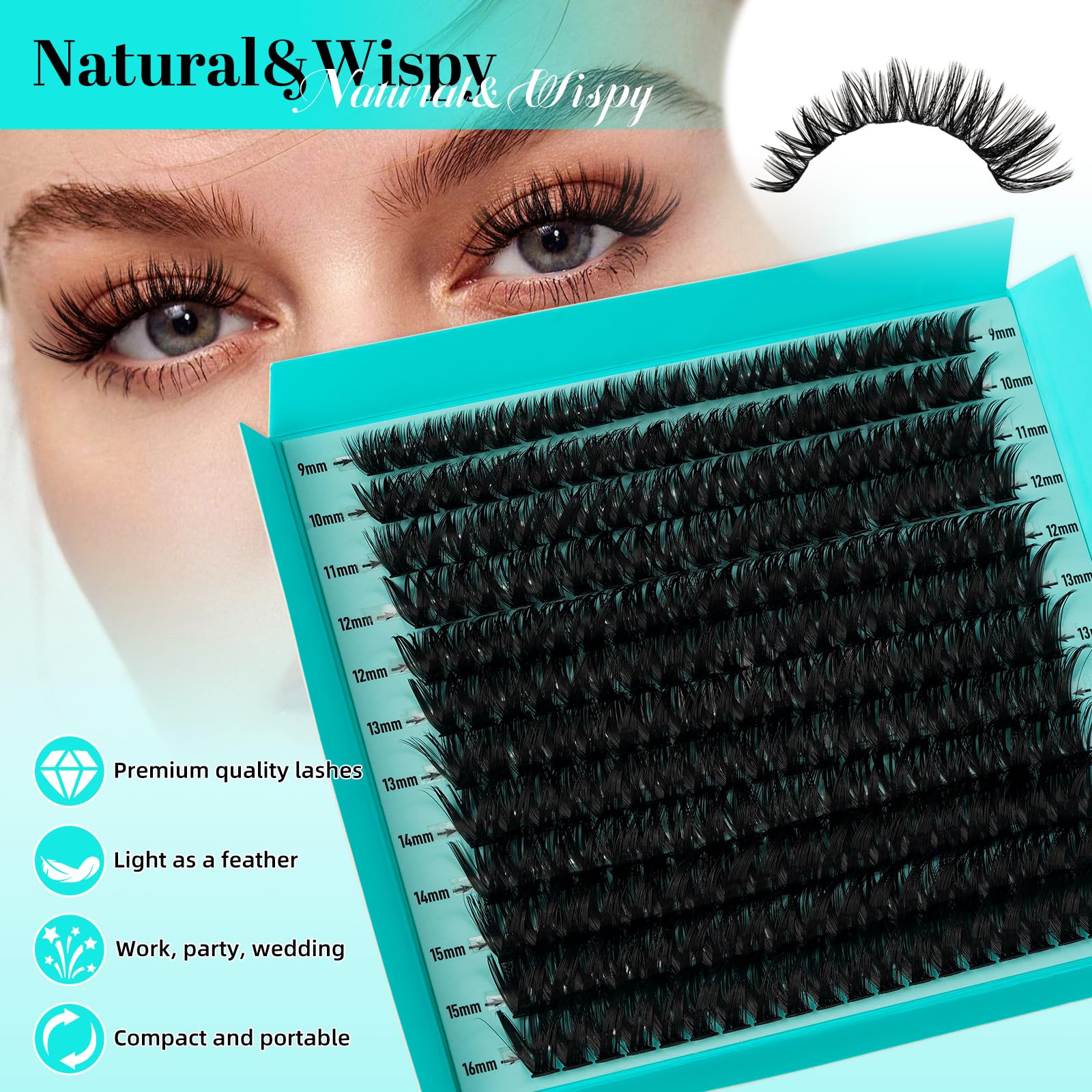 AMZGIRL LASH | 240 Pcs Lash Clusters for DIY Home Eyelash Extensions – 9-16mm D-Curl Mix