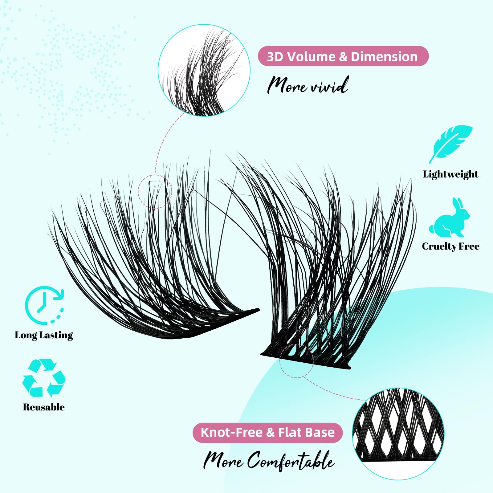 AMZGIRL LASH Lash Extension Kit 3D Clusters – 144pcs, D-Curl, Twilight
