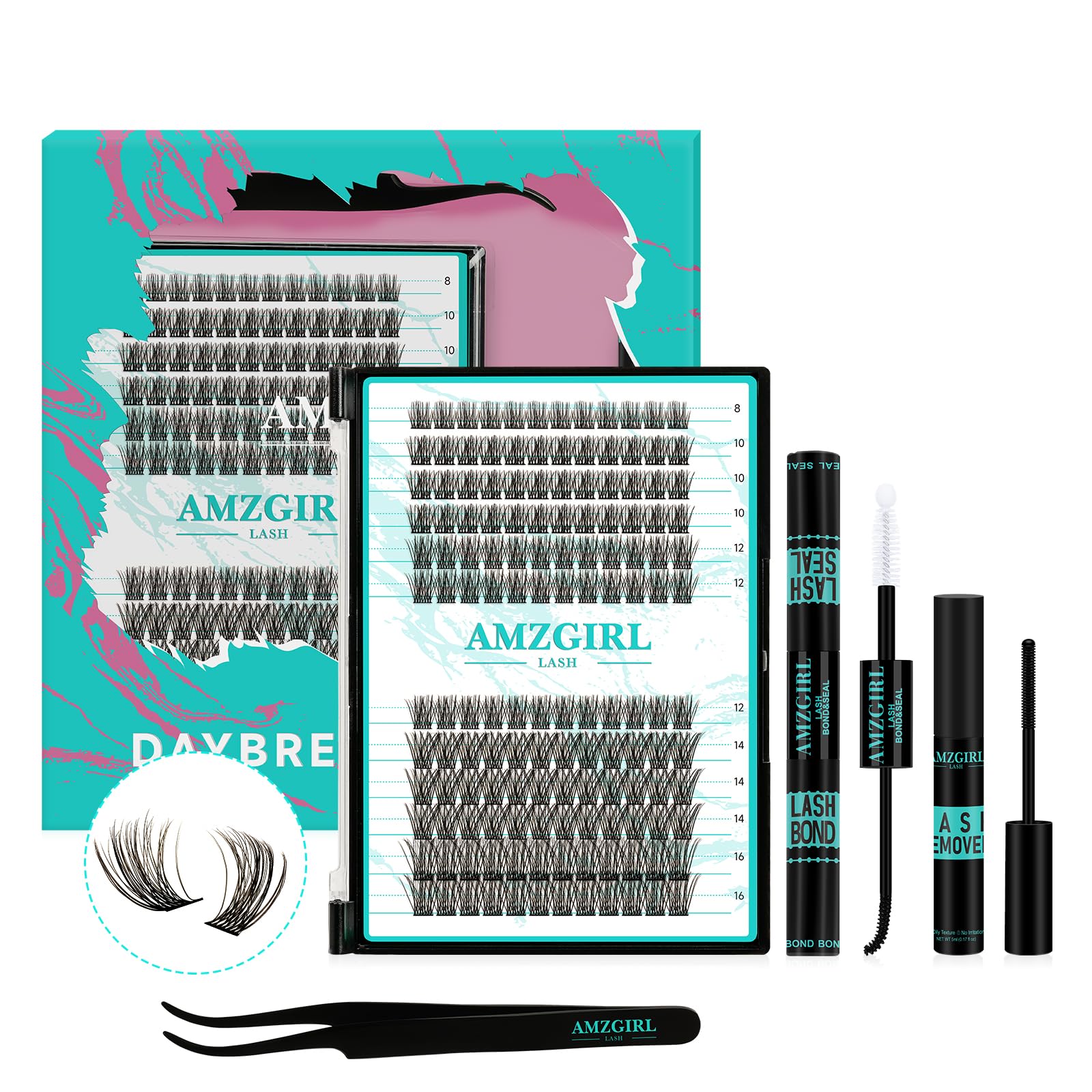 AMZGIRL LASH Daybreak Lash Clusters Kit – DIY Lash Extensions at Home with Bond & Seal