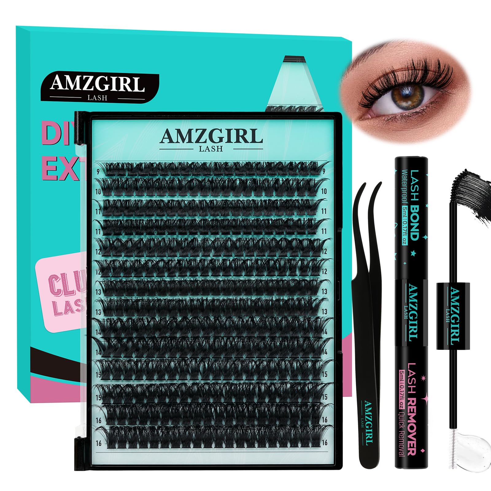 AMZGIRL LASH 80D Lash Extension Kit 280pcs – DIY Cluster Lashes 9-16mm