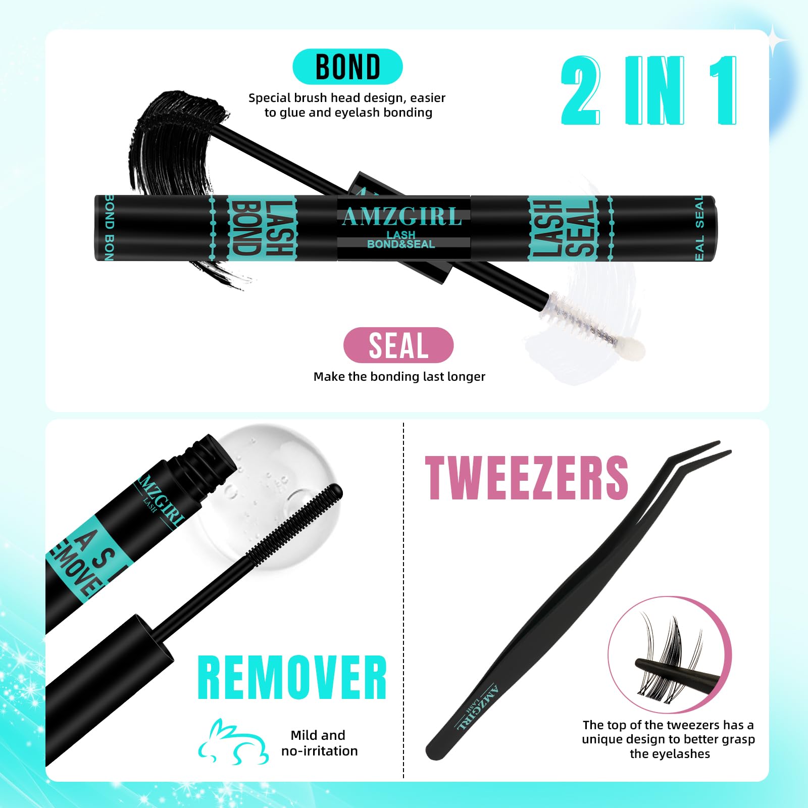 AMZGIRL LASH Manga Lash Clusters Kit 144PCS – Invisible Band, Bond & Seal, 8-16mm