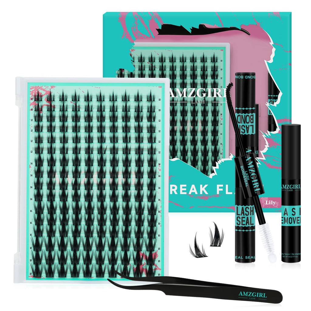 AMZGIRL LASH Lash Clusters Kit 160PCS: Manga Look with Bond, Seal, Remover & Applicator