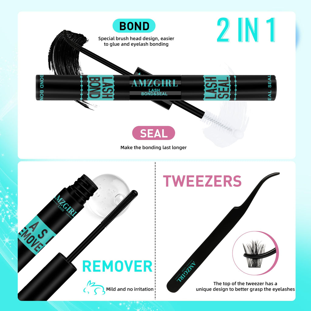 AMZGIRL LASH Manga Lash Clusters Kit 140pcs C-Curl – Waterproof Bond & Seal
