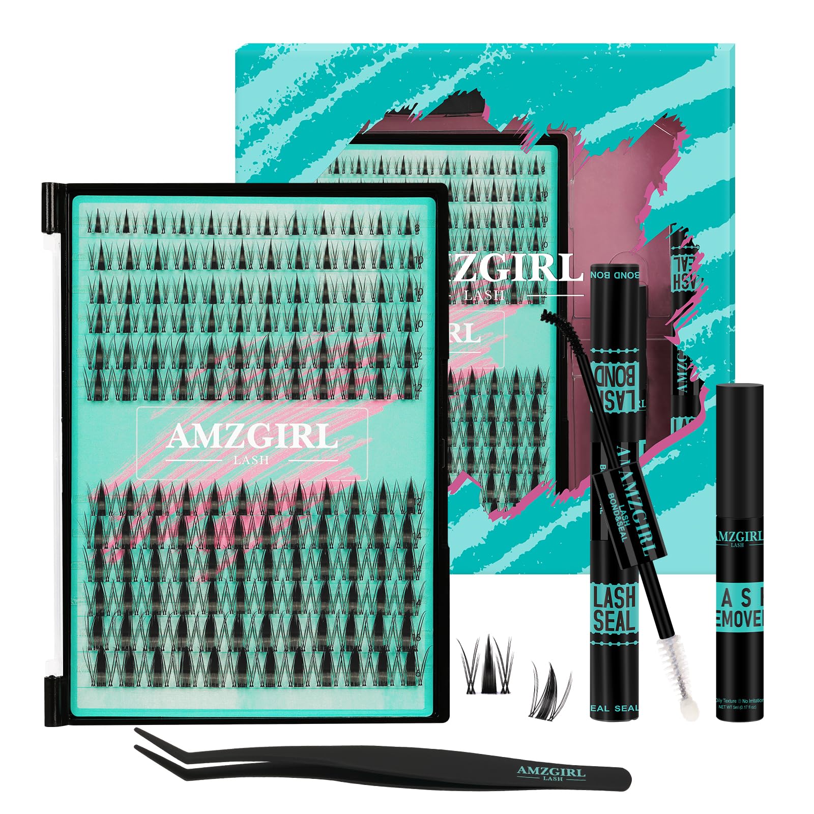 AMZGIRL LASH Manga Lash Clusters Kit 144PCS – Invisible Band, Bond & Seal, 8-16mm