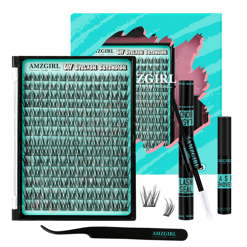 AMZGIRL LASH Manga Lash Clusters Kit 168pcs – C Curl Fairy Lashes with Bond & Seal, Remover & Tweezers