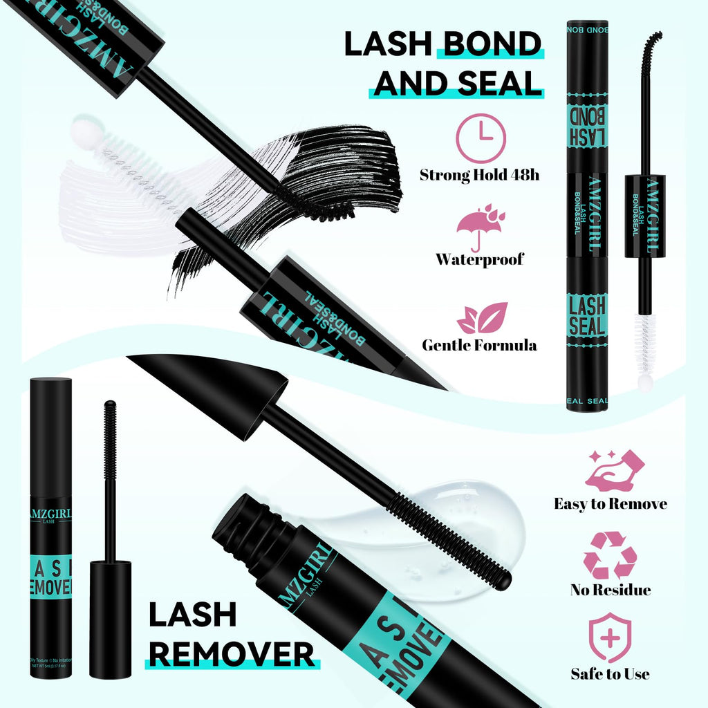 AMZGIRL LASH 3D Cluster Kit – 144pcs D-Curl Lashes with Bond & Seal