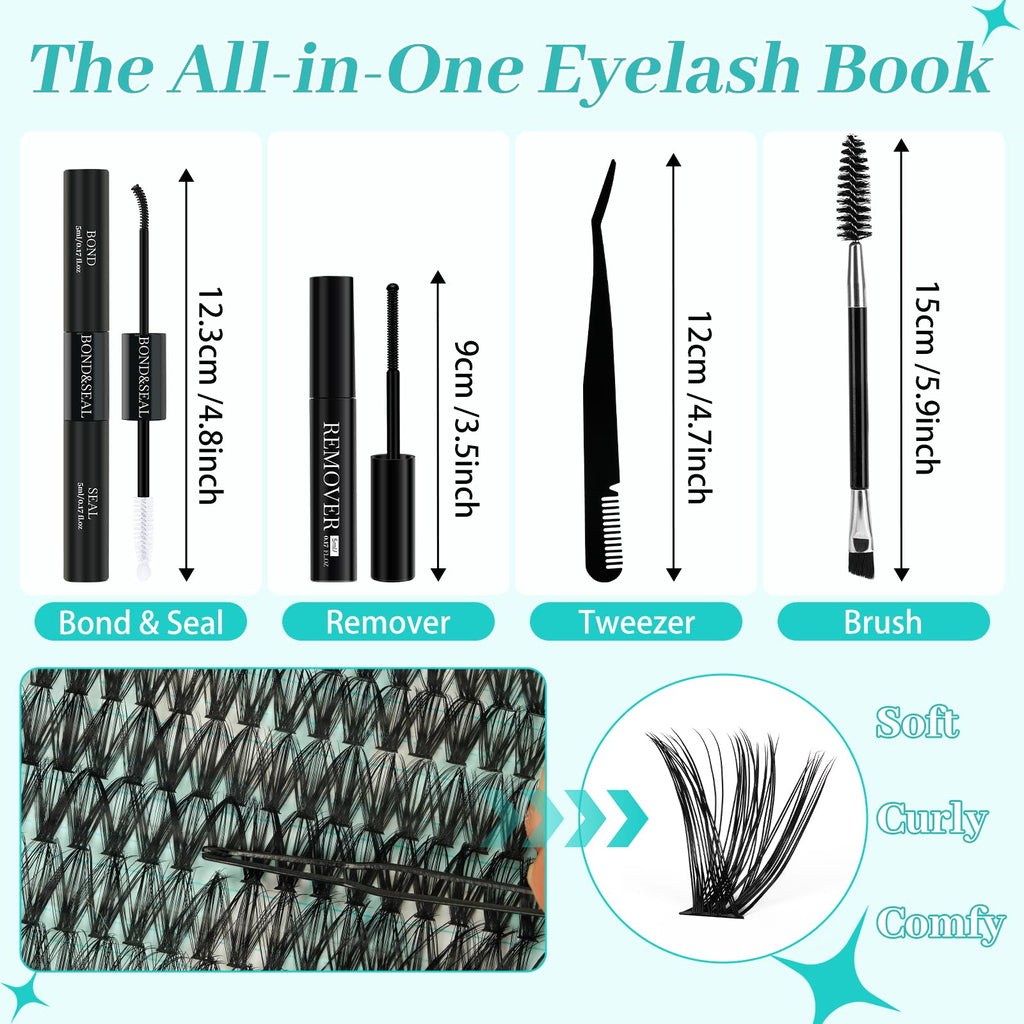 AMZGIRL LASH Lash Clusters Kit 640Pcs | DIY Lash Extensions 40D/50D 9-16mm