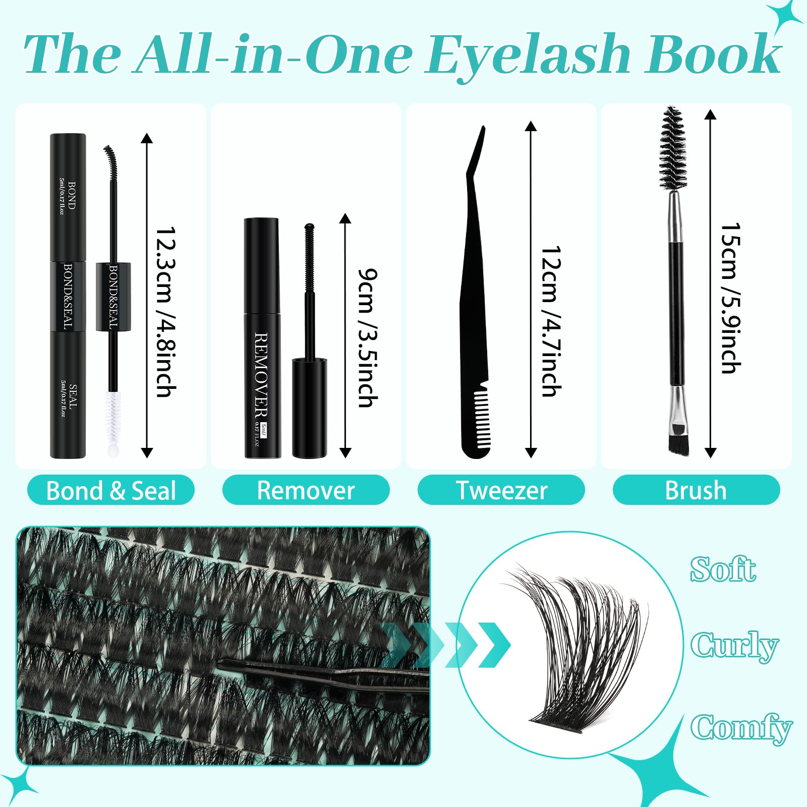 AMZGIRL LASH Lash Clusters Kit 640Pcs – DIY Extensions with Bond, Seal, Remover, Tools (30D–80D)
