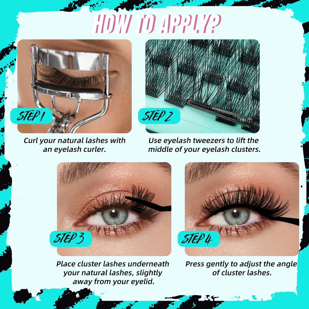 AMZGIRL LASH Lash Clusters Kit 144Pcs Midnight with Bond & Seal