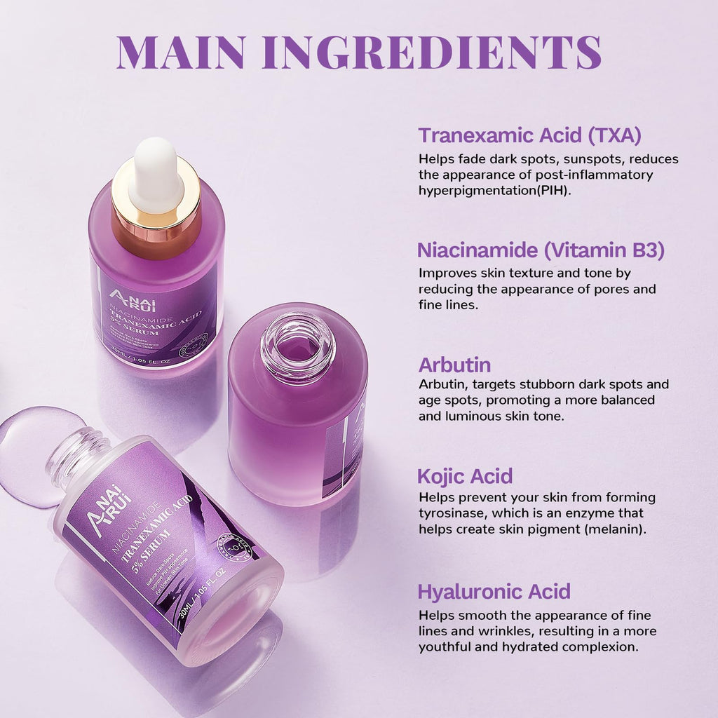 ANAI RUI 5% Tranexamic Acid Serum with Niacinamide, Arbutin & Kojic Acid – For Uneven Skin Tone | 1 fl oz