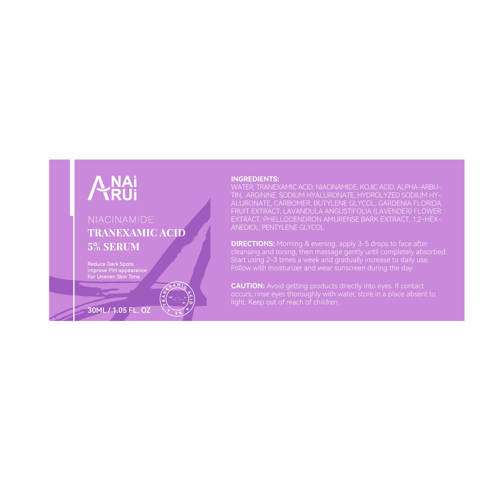 ANAI RUI 5% Tranexamic Acid Serum with Niacinamide, Arbutin & Kojic Acid – For Uneven Skin Tone | 1 fl oz