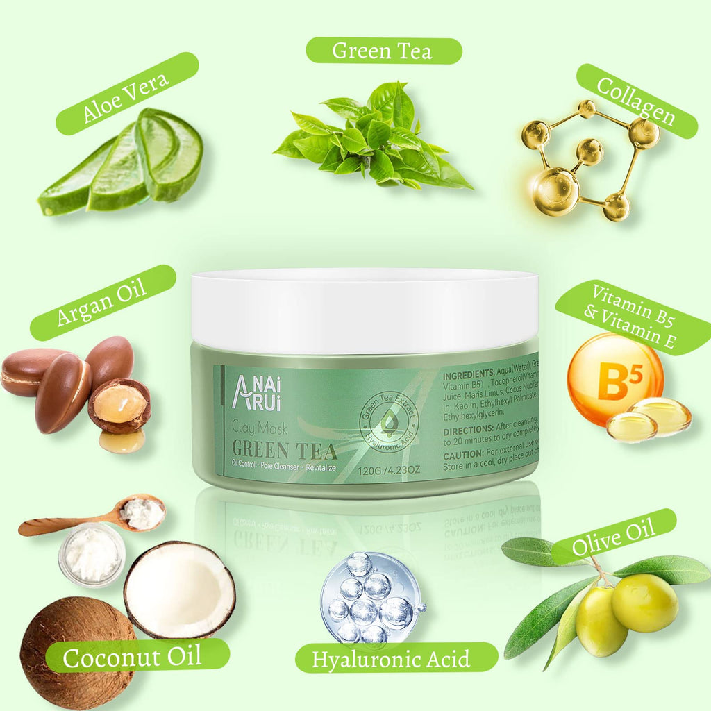 ANAI RUI Green Tea Mask – Pore-Minimizing Hydrating Clay Mask for Deep Cleanse