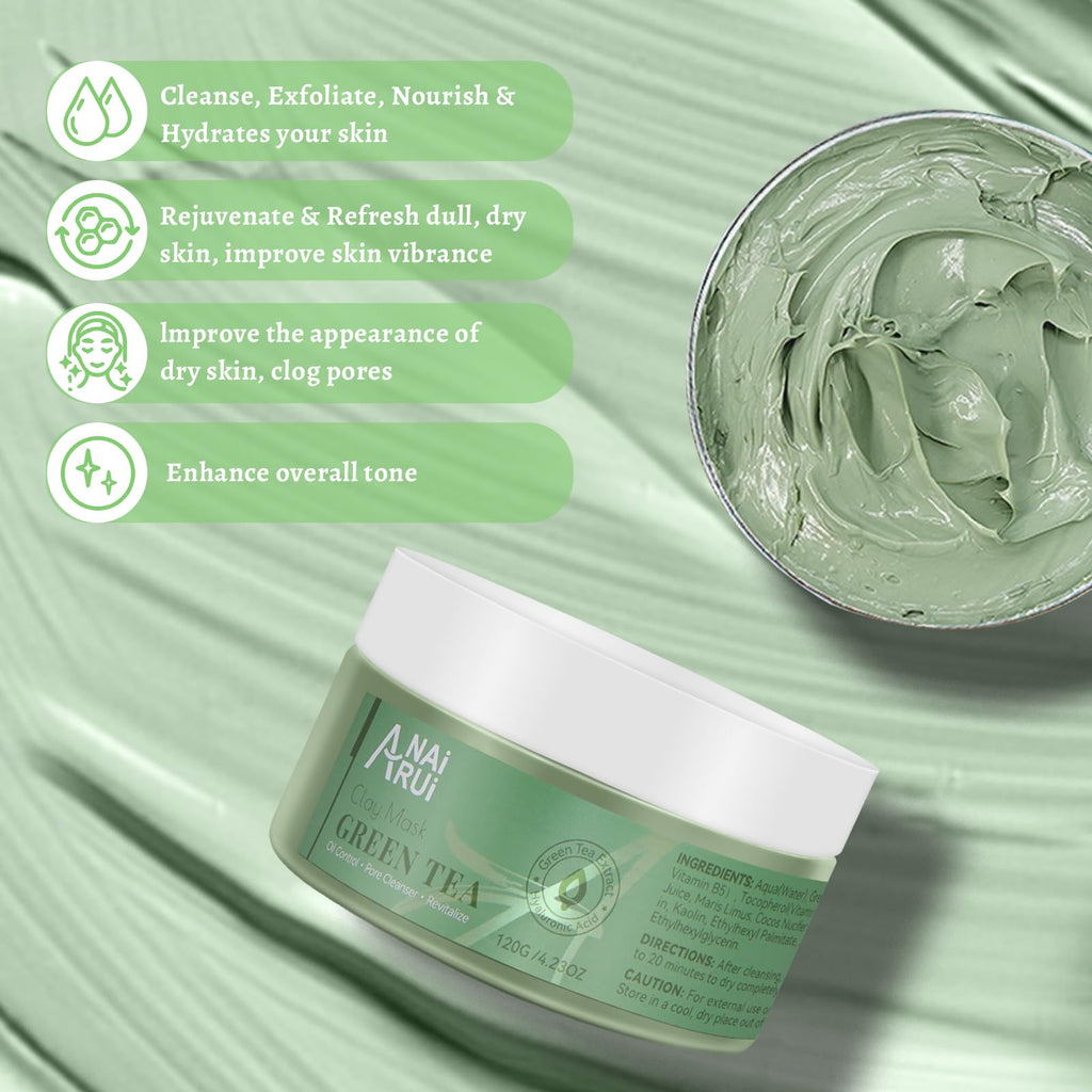 ANAI RUI Green Tea Mask – Pore-Minimizing Hydrating Clay Mask for Deep Cleanse
