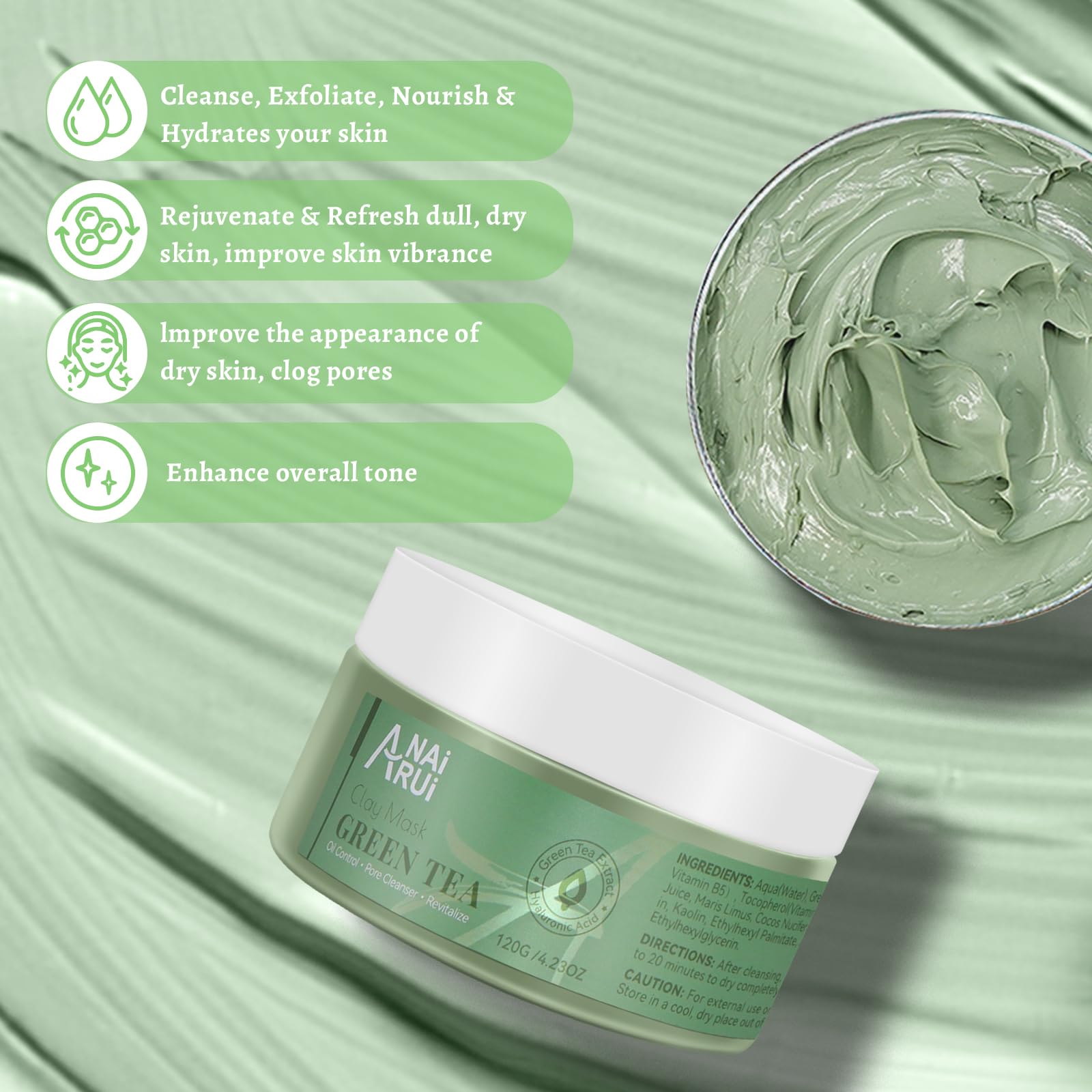 ANAI RUI Green Tea Mask – Pore-Minimizing Hydrating Clay Mask for Deep Cleanse