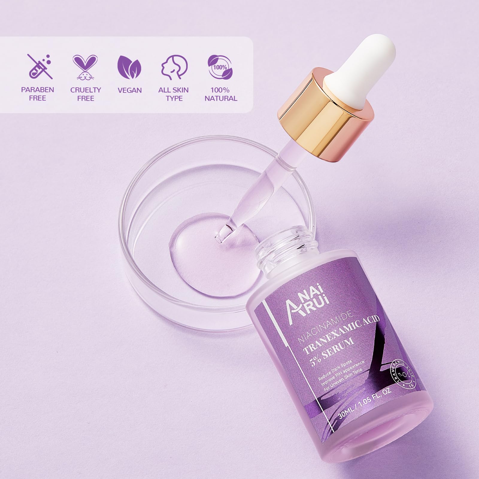 ANAI RUI 5% Tranexamic Acid Serum with Niacinamide, Arbutin & Kojic Acid – For Uneven Skin Tone | 1 fl oz