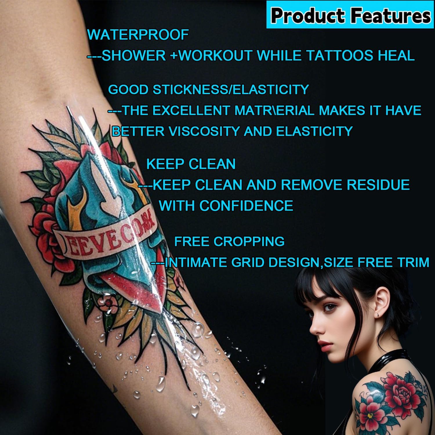 ANAMPION Tattoo Aftercare Waterproof Bandages 10-inch x 2-yard Second Skin Bandage for Healing & Skin Protection