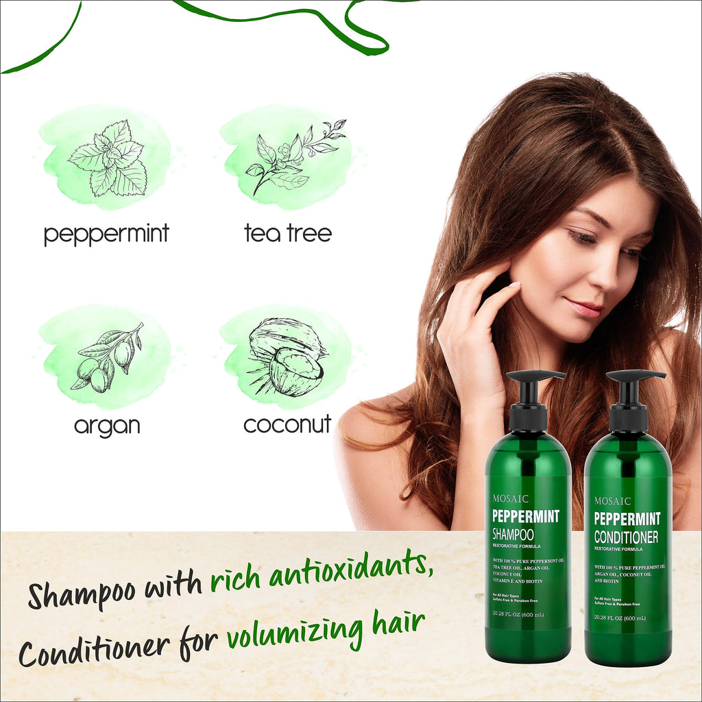AnatoliaDaphne Peppermint Oil Shampoo & Conditioner Set – Thickening & Hair Growth Support for Women & Men, Sulfate Free, 20.28 fl oz Each