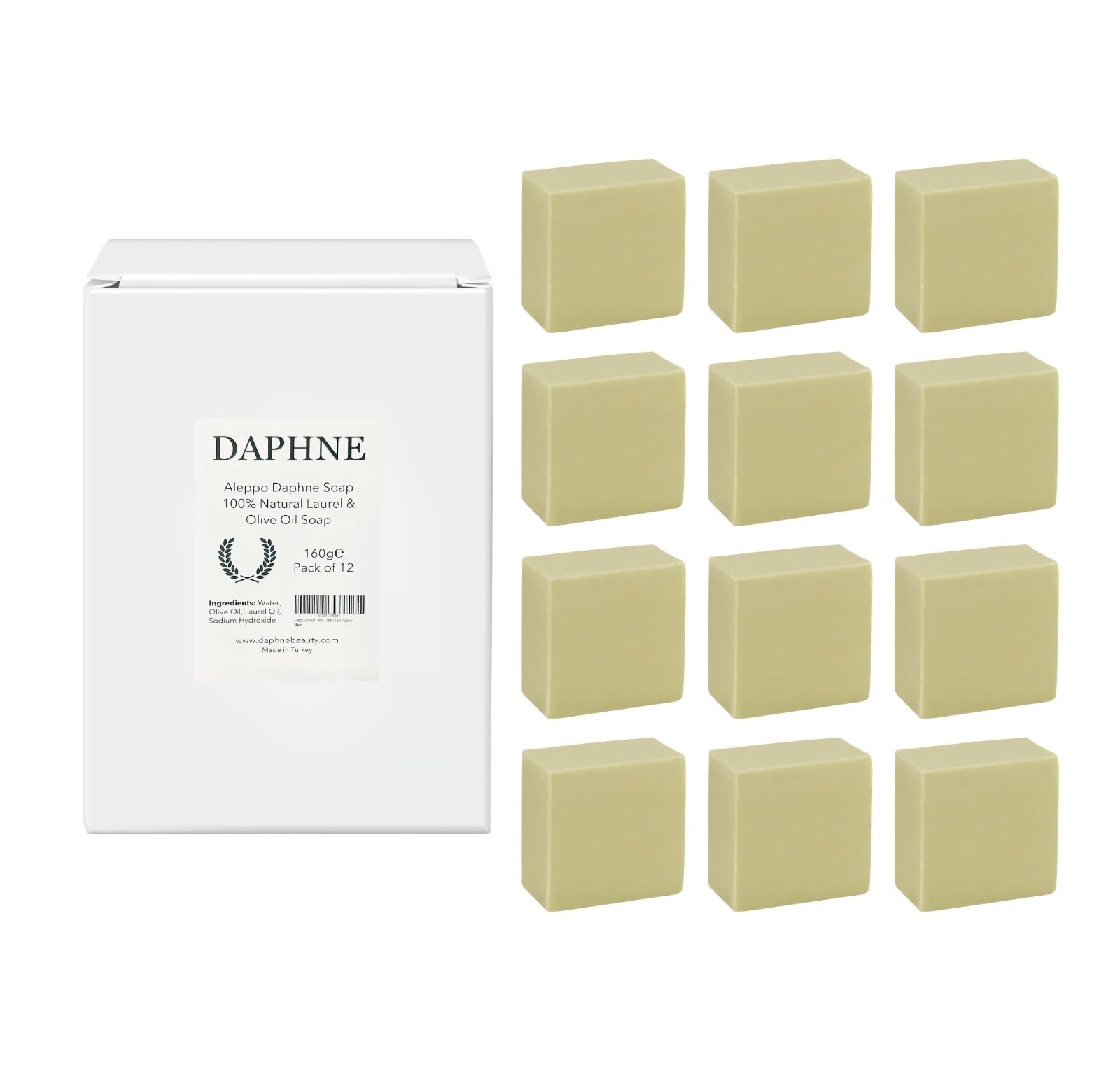 AnatoliaDaphne Aleppo Soap Bar – Handmade, 100% Natural Olive Oil & Laurel, Vegan (12 Bars)