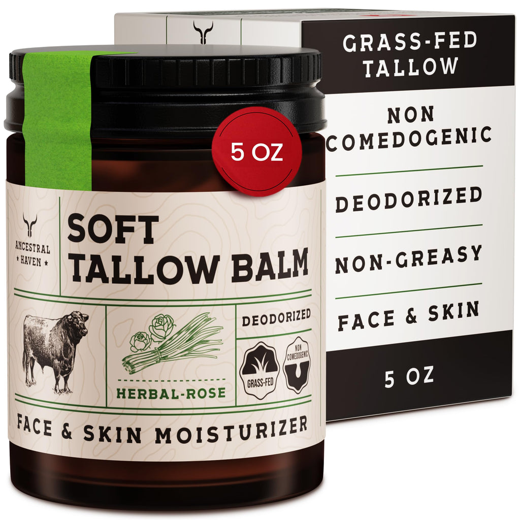Ancestral Haven Beef Tallow Face Moisturizer – Herbal-Rose Balm in Gift Box (5 oz)
