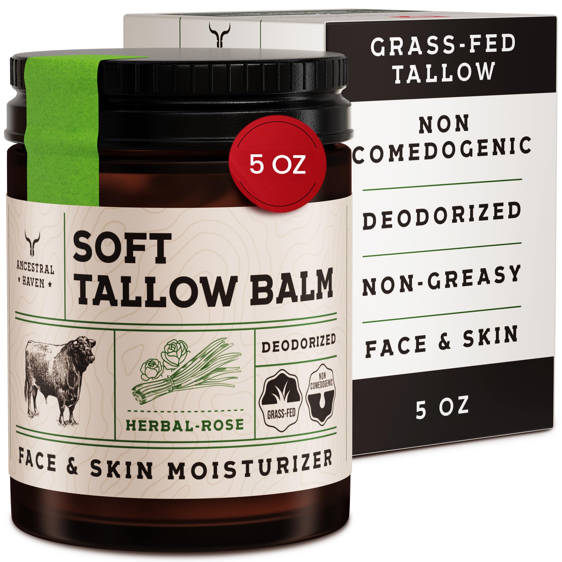 Ancestral Haven Beef Tallow Face Moisturizer – Herbal-Rose Balm in Gift Box (5 oz)