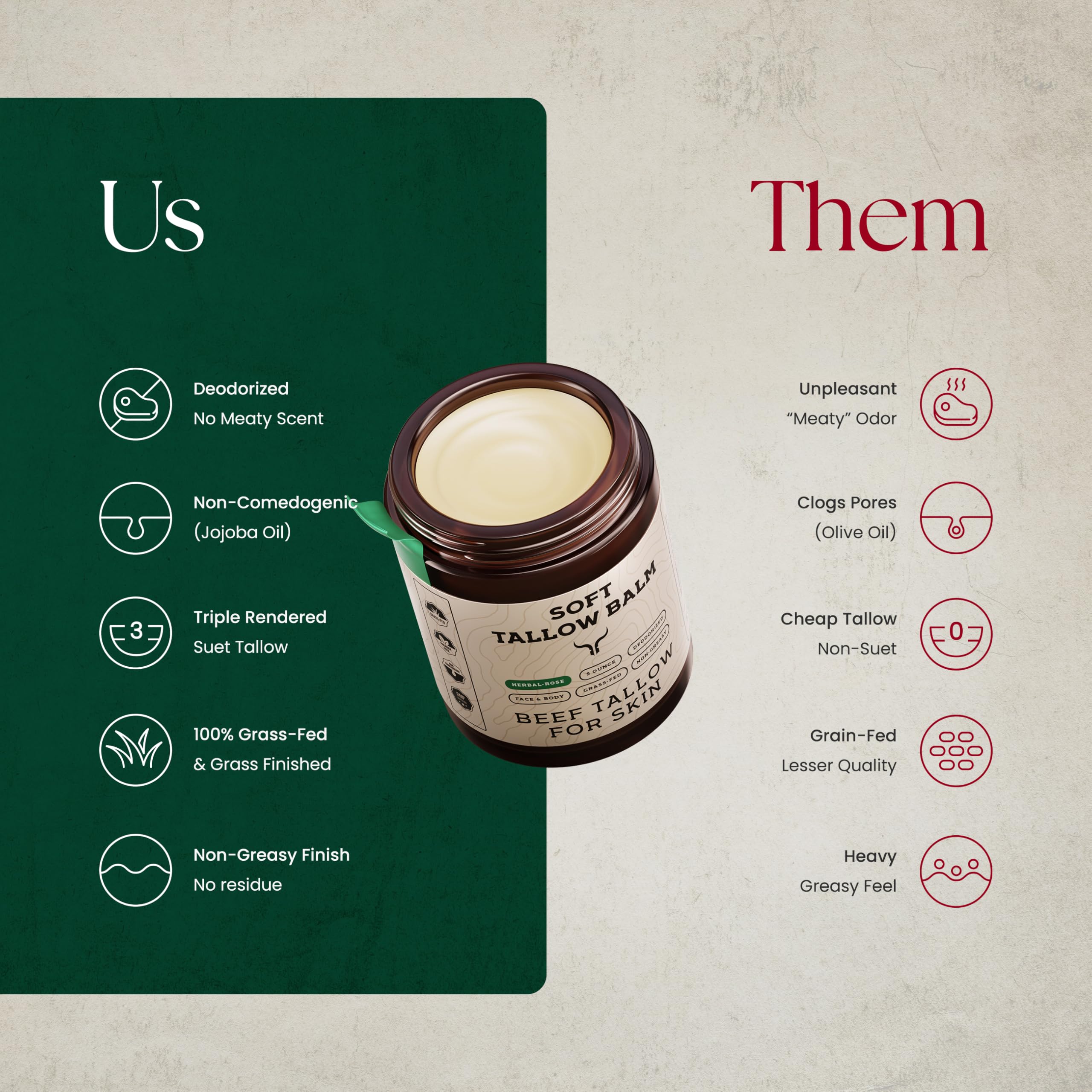 Ancestral Haven Beef Tallow Face Moisturizer – Herbal-Rose Balm in Gift Box (5 oz)