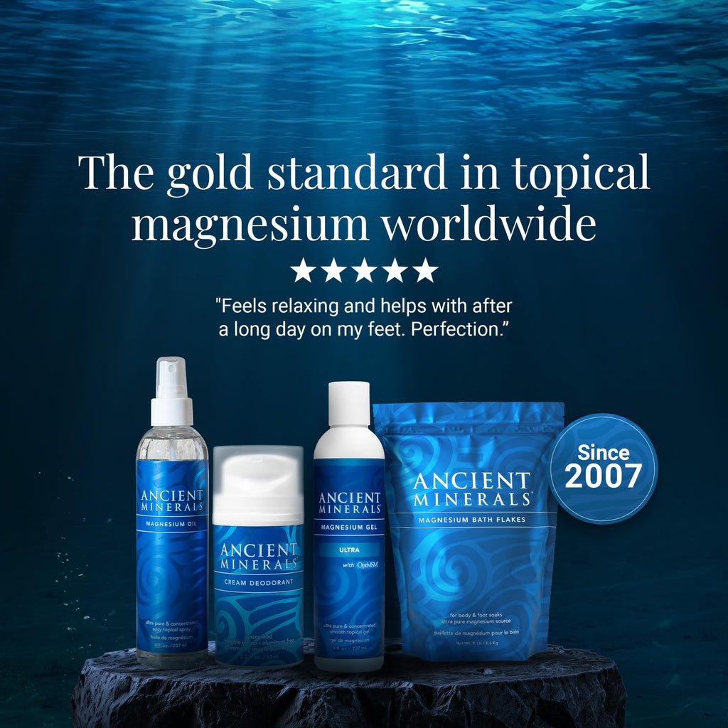 Ancient Minerals Magnesium Oil Spray – Pure Zechstein Magnesium Chloride for Topical Skin Care (4 fl oz)