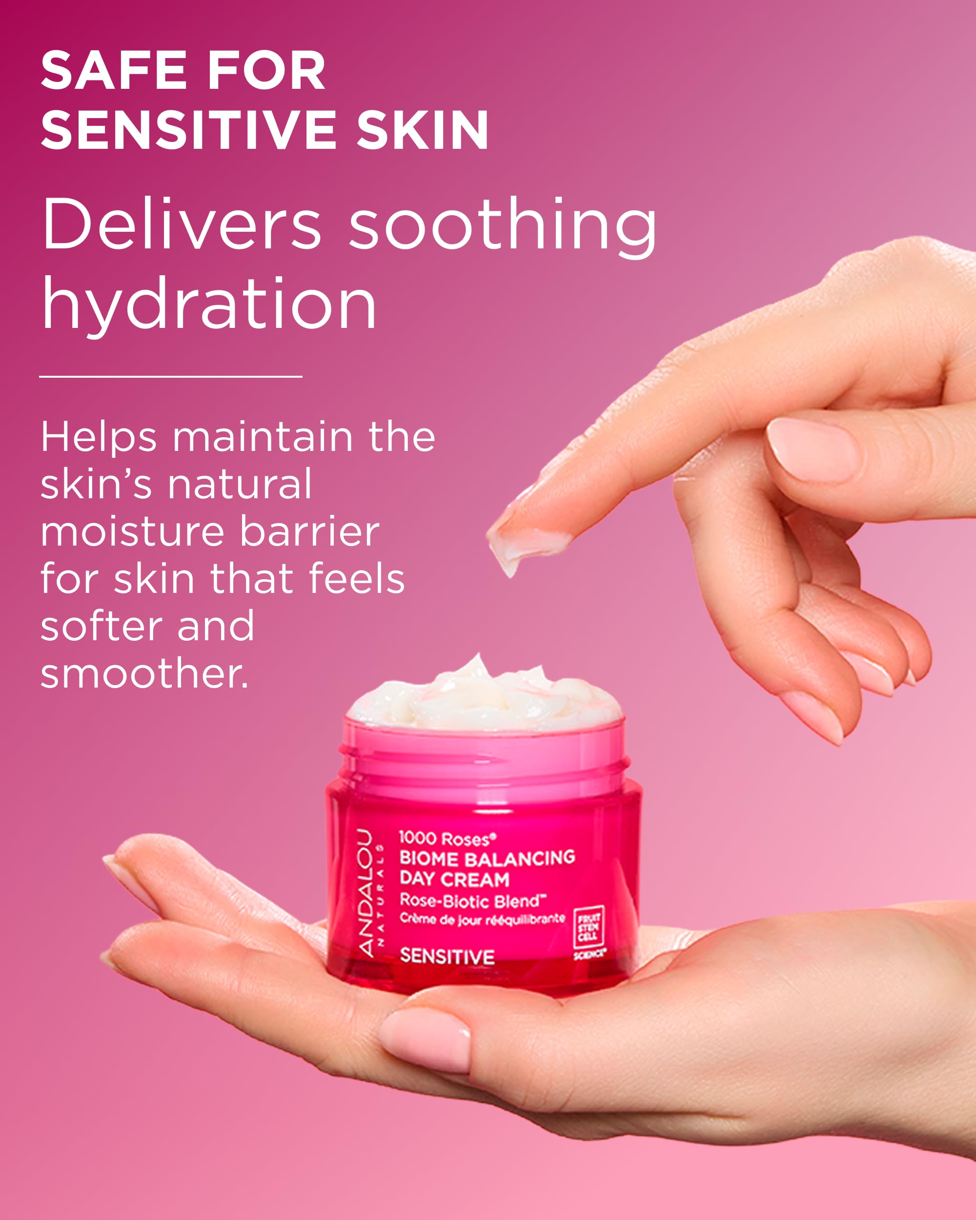 Andalou Naturals 1000 Roses Biome Balancing Day Cream — Lightweight Hydration for Sensitive Skin