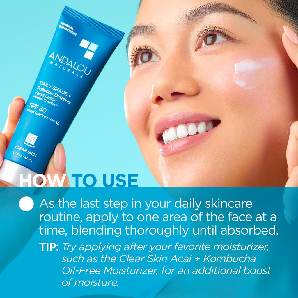Andalou Naturals Daily Shade SPF 30 Mineral Sunscreen – Matte, Lightweight Face Lotion