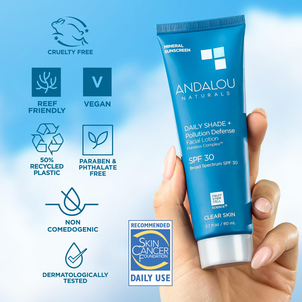 Andalou Naturals Daily Shade SPF 30 Mineral Sunscreen – Matte, Lightweight Face Lotion