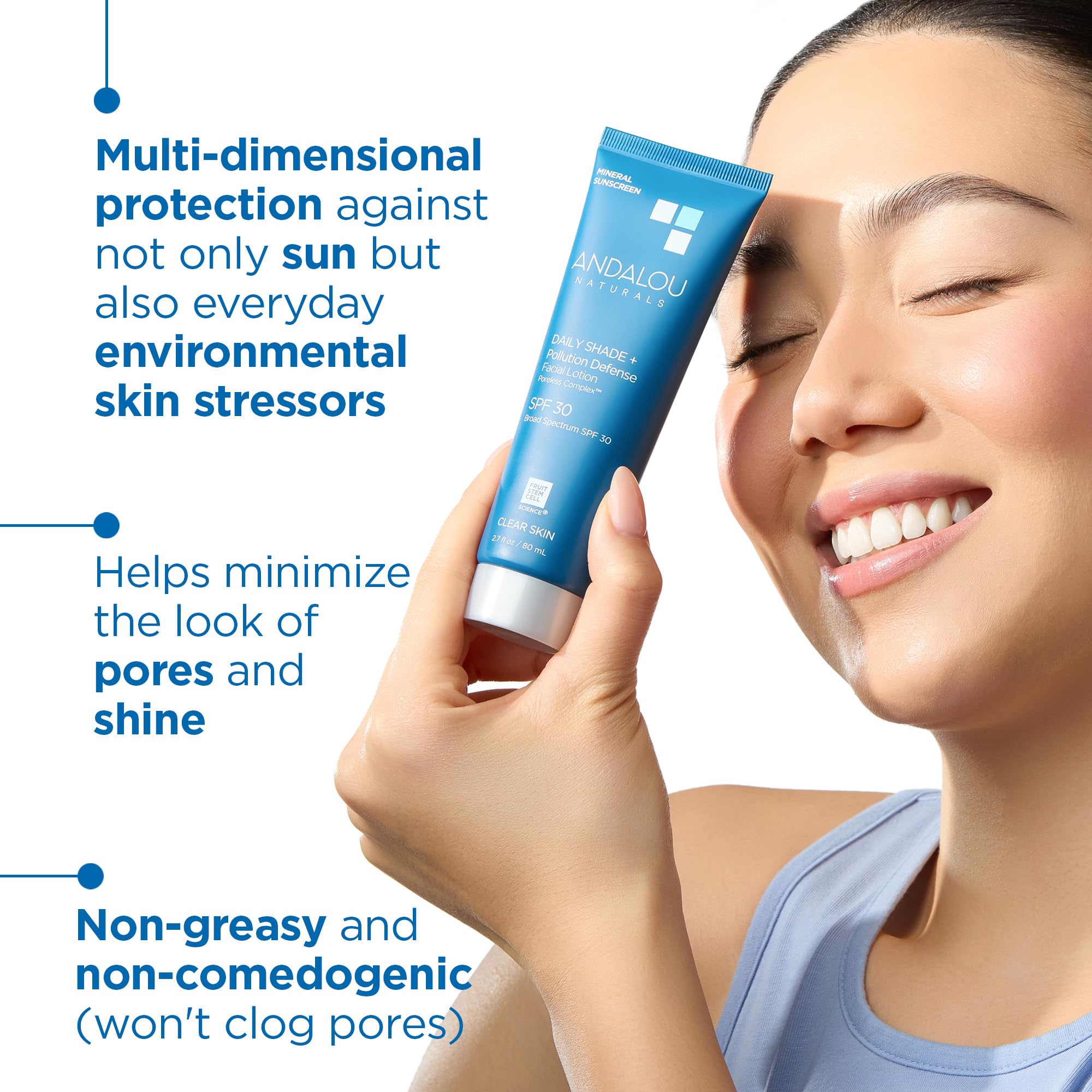 Andalou Naturals Daily Shade SPF 30 Mineral Sunscreen – Matte, Lightweight Face Lotion