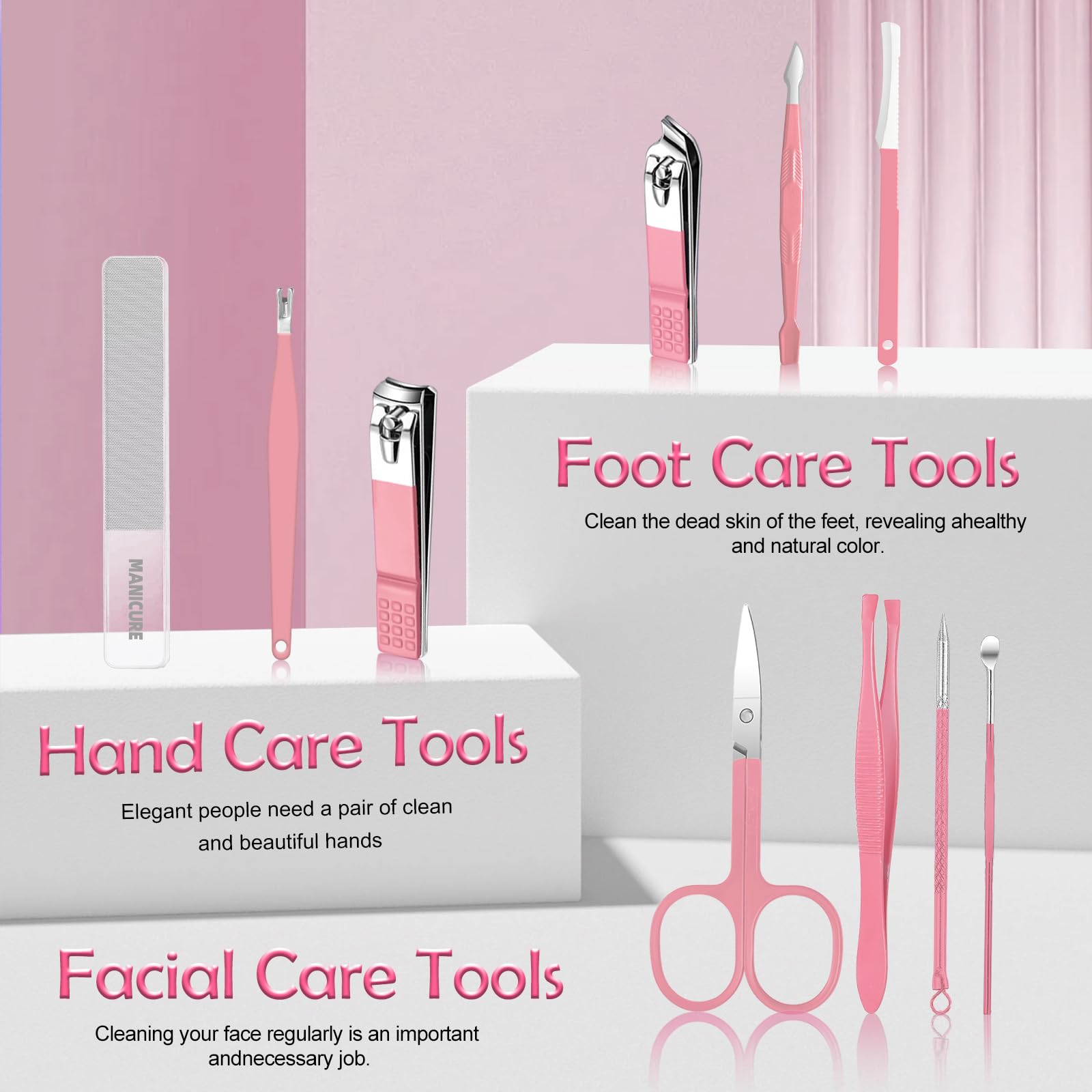 Andrea 10-in-1 Professional Manicure Kit for Women – Nail & Grooming Set with Pink Travel Case