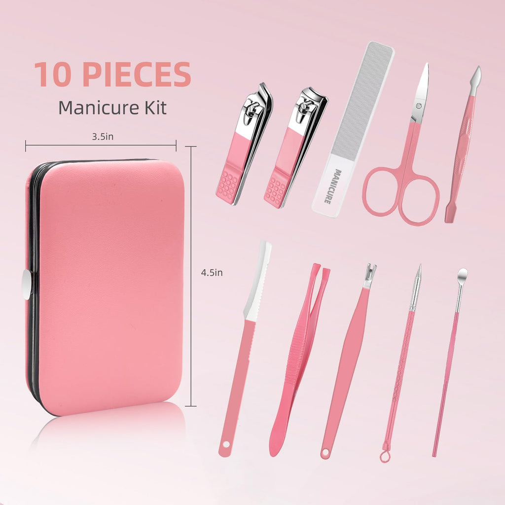 Andrea 10-in-1 Professional Manicure Kit for Women – Nail & Grooming Set with Pink Travel Case