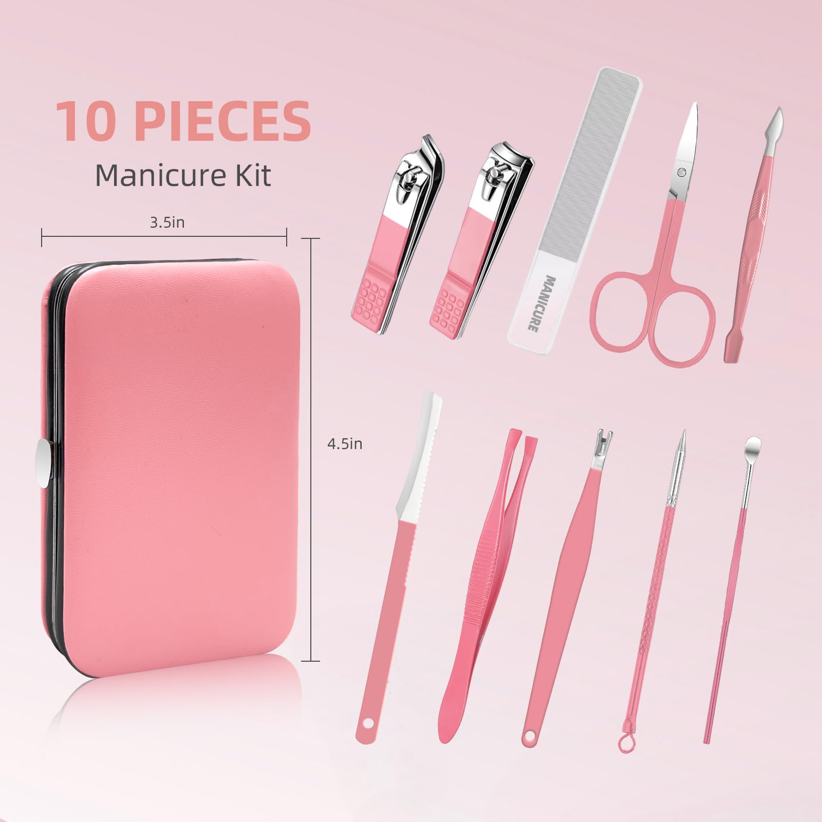 Andrea 10-in-1 Professional Manicure Kit for Women – Nail & Grooming Set with Pink Travel Case