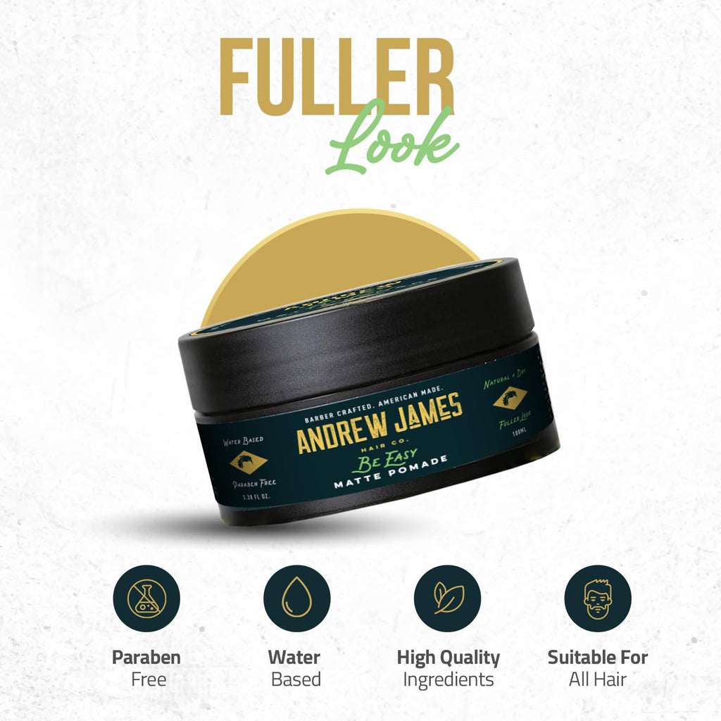 ANDREW JAMES Be Easy Cream Pomade | Firm Hold & Natural Matte Finish | 2.75 oz